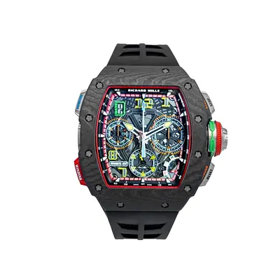 Richard Mille Style Mens Sport Chronograph Watch - Skeleton Dial, Black Strap