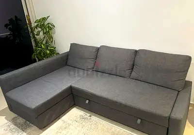 Grey L-shaped Fabric Sofa with Chaise - Good Condition
