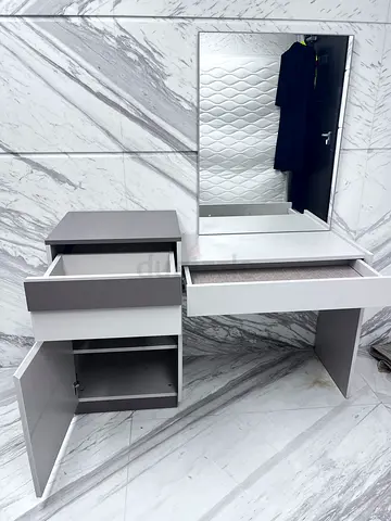 Compact Wall-Mounted Makeup Vanity with Mirror - White/Grey