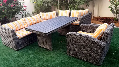 6-Piece Outdoor Wicker Sofa Set with Dining Table — Good Condition