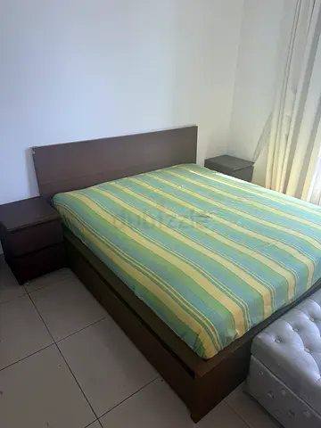 IKEA KING SIZE BED SET+ MATTRESS - Dark Wood - 4 Built in drawers +  2 SIDE TABLES WITH TWO DRAWERS
