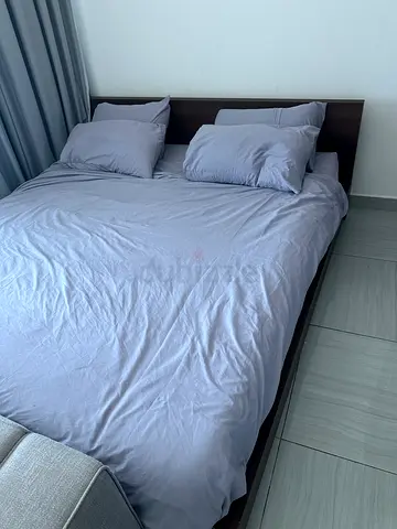 Double Bed Frame with Mattress and soft mattress topper- very Good Condition