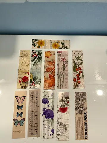 Set of 12 Decorative Floral and Music-Themed Bookmarks