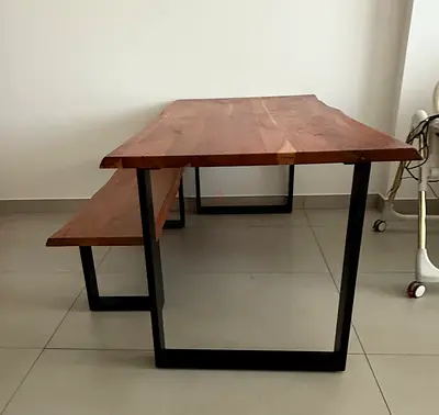 Wooden dining table and bench