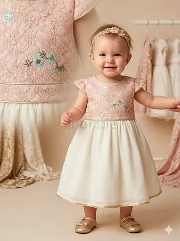 Black Floral Party Dress for Girl with Pearl Waist Detail, Size (please confirm)