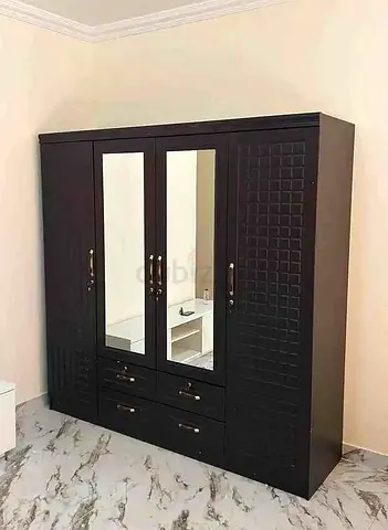 Dark Brown 4-Door Wardrobe with Mirrors and Drawers