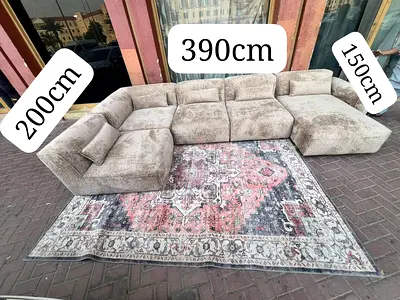 The One Sofa like new Condition Modular L-shaped Fabric Sofa Set with Ottoman — Beige, 390×200×150cm
