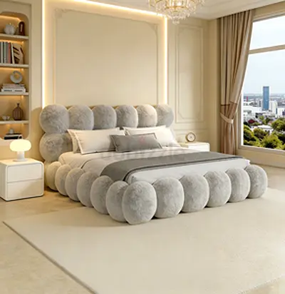 Plush Bubble-Style Upholstered King Bed (Light Grey)