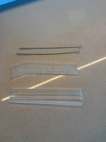 Set of 8 Glass Drinking Straws with 2 Cleaning Brushes