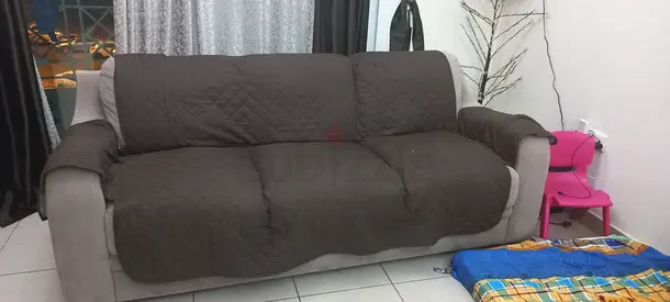 3-Seater Sofa with Removable Quilted Brown Cover (Good Condition)
