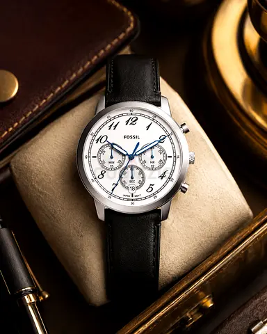 Fossil New Chronograph Watch with Black Leather Strap