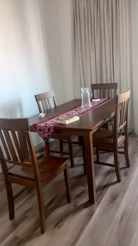 Solid Wood 6-Seater Dining Table with Chairs - Good Condition