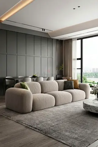 Light Gray Modern Curved 3-Seater Sofa - Comfortable Contemporary Design