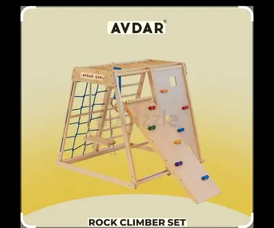 Wooden Rock Climber Playset with Slide  Rope Ladder