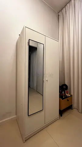 White 2-Door Wardrobe with Full-Length Mirror — Good Condition