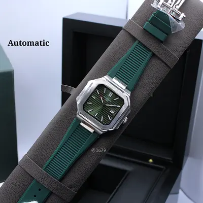 Green Dial Automatic Mens Master Copy Watch with Green Rubber Strap