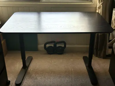 Simple black adjustable office table/desk - good condition