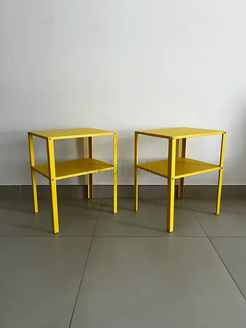 Set of 2 Yellow Side Tables / Small Shelving Tables