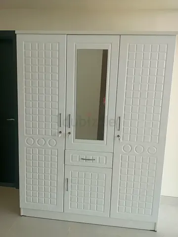 White 3-Door Wardrobe with Mirror - Good Condition