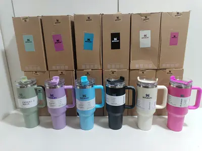 Set of 6 Insulated Travel Tumblers with Handles - Various Colors