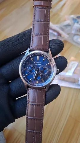 Citizen Mens Eco-Drive Corso Classic Watch  Brown Leather aftermarket Strap, Blue Dial