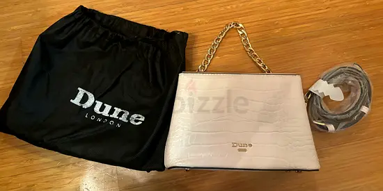 Dune London Cream Croc-Embossed Chain Shoulder Bag with Dust Bag