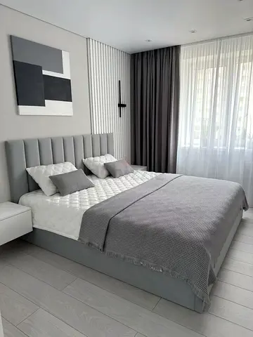 Grey Upholstered Bed Frame with Headboard - Double/Queen Size