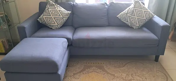 Comfortable 2.5-Seater Sofa with Ottoman - Light Grey Blue