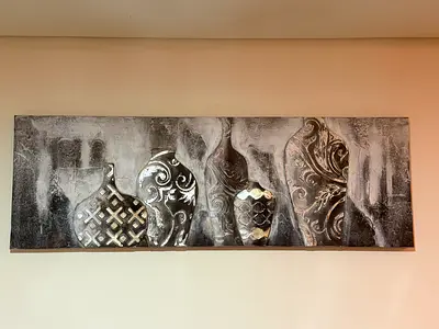 Large Decorative Wall Art Canvas — Neutral Grey Vase Motif