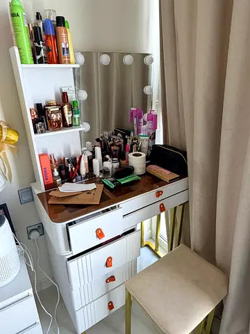 Makeup Vanity Organizer with Mirror and Drawers — Used, Includes Accessories