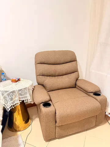 Beige Single Recliner Armchair with Cup Holder