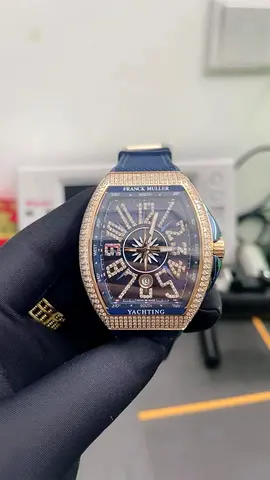 Franck Muller Vanguard Yachting mens Master Copy watch with stones bezel - blue dial