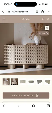 Wooden Textured Sideboard Cabinet with Rounded Legs - Beige