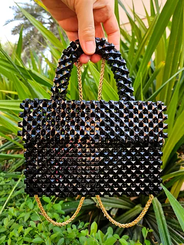 Black beaded handbag. Handmade. New