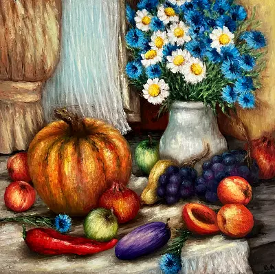 Still Life Floral and Fruit Painting - Original/Print