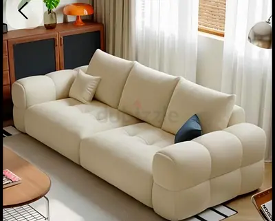 Cream 3-Seater Modern Plush Sofa — Comfortable  Minimal