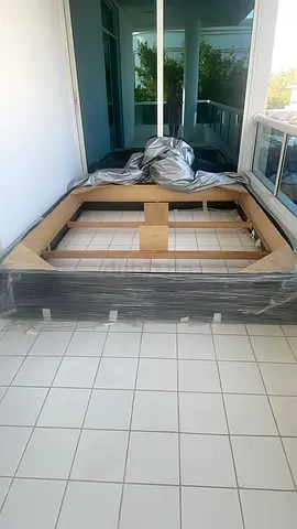 Queen wooden bed frame (new/in packaging) - solid slats