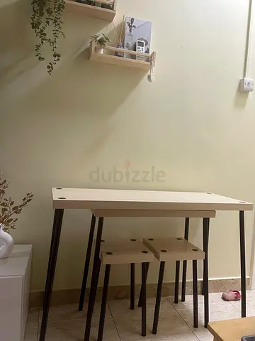IKEA LINNMON / ADILS simple dining table with 2 stools - light wood