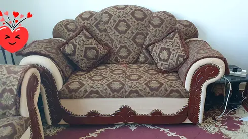Used 3-Seater Ornate Fabric Sofa set - Brown Patterned, with free carpet 3x4
