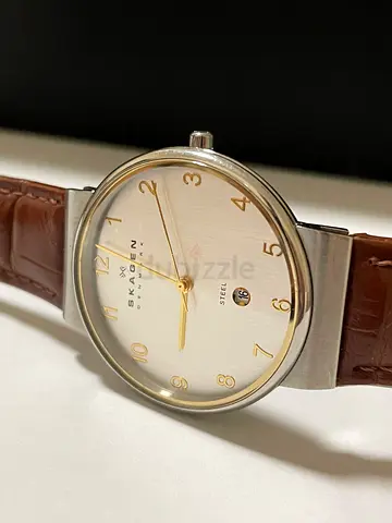 Skagen Classic Mens Stainless Steel Watch with Brown Leather Strap