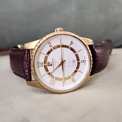 Pierre Cardin Mens Gold-Tone Analog Watch with Brown Leather Strap