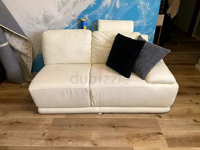 Cream leather 6-seater sofa (compact) - good condition
