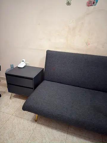Modern Gray Fabric Sofa Bed with 2 Drawer Bedside Table