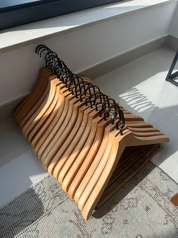 Set of 20 Wooden Clothes Hangers — Natural Finish, Sturdy