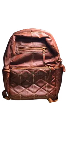 Brown Quilted Leather Backpack - Casual Daypack
