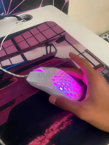 Lightweight Honeycomb RGB Gaming Mouse with Cable (White)