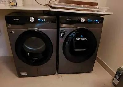 Samsung AddWash 9kg Front Load Washer and Matching Dryer - Dark Grey (Set)
