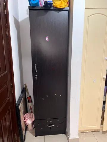 Tall single-door wardrobe / cabinet in dark wood finish