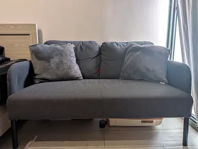 Compact 2-Seater Grey Fabric Sofa with Cushions