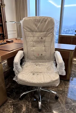 Cream Leather Executive Office Chair —  New